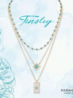 Park Lane 🩵 TINSLEY Necklace Turquoise Mother of Pearl Dog Tag Layered 3 in 1